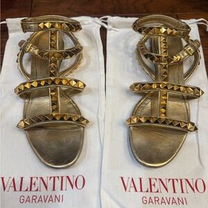 Valentino Garavani Rockstud Metallic Gold Sandals – Size 38
